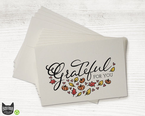 "Grateful for You" Fall Thanksgiving Greeting Cards - 24 Cards with Envelopes