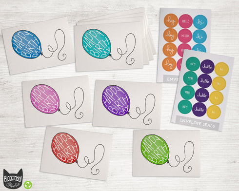 Colorful Balloons Birthday Collection- 24 Cards with Envelopes & Seal Stickers