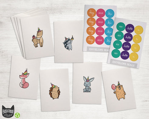 Woodland Animals Birthday Cards - 24 Note Cards with Envelopes & Colorful Seals