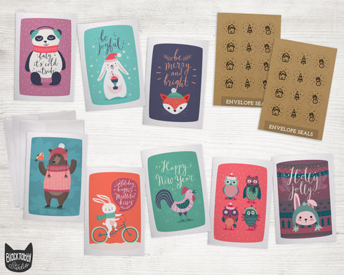 Cozy Winter Animals Collection - 24 Greeting Cards & Envelopes