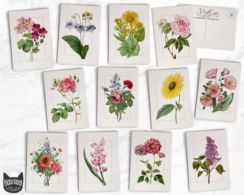 Vintage Floral Postcards - 24 Retro Postcards
