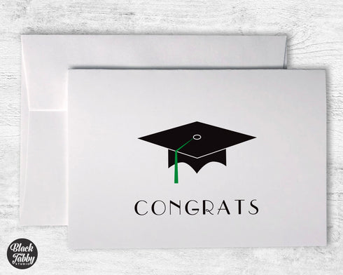 Graduation Cap with Green Tassel - Congrats Cards