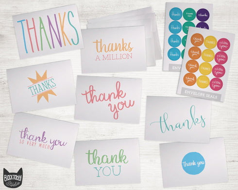 Colorful Everyday Thank You Collection - 46 Thank You Cards & Envelopes with Seal Stickers