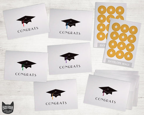 Graduation Caps Congrats Cards - 24 Note Cards with Envelopes & Sticker Seals