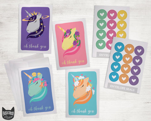 Lovely Unicorns Collection - 24 Thank You Cards & Envelopes with Seal Stickers