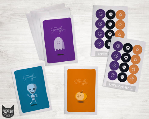 Cute Halloween Party Collection - 24 Thank You Cards with Envelopes & Seal Stickers