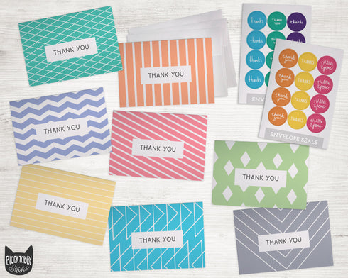 Colorful Geometric Collection - 24 Thank You Cards & Envelopes with Seal Stickers