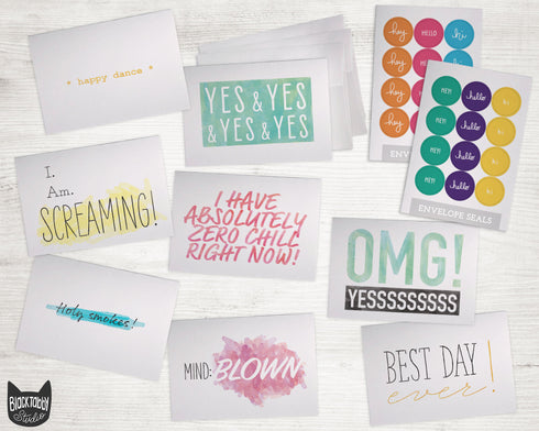 Colorful All Occasion Sassy Collection - 24 Note Cards with Envelopes & Sticker Seals