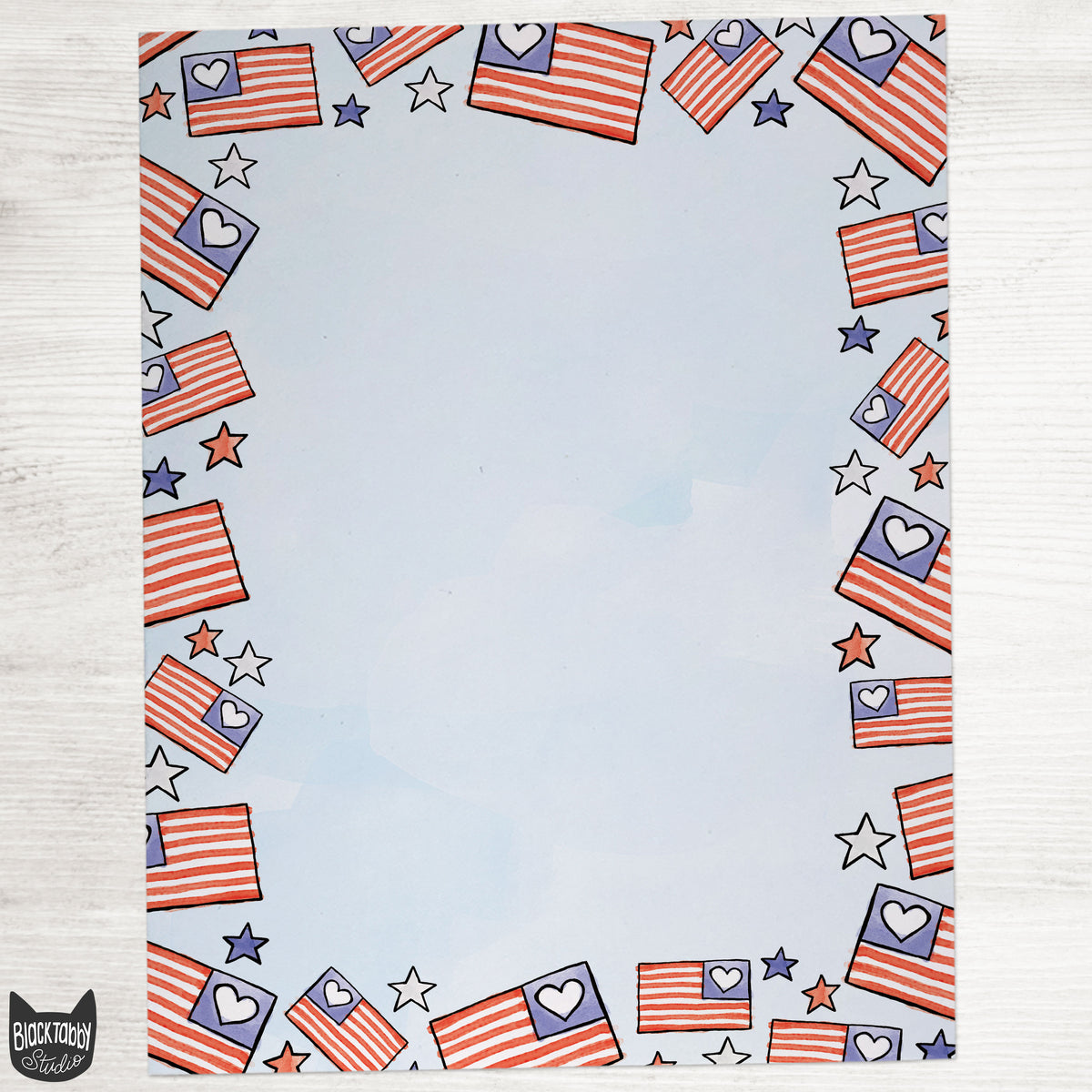 American Flag Border Stationery Paper - 60 Sheets – Black Tabby Studio
